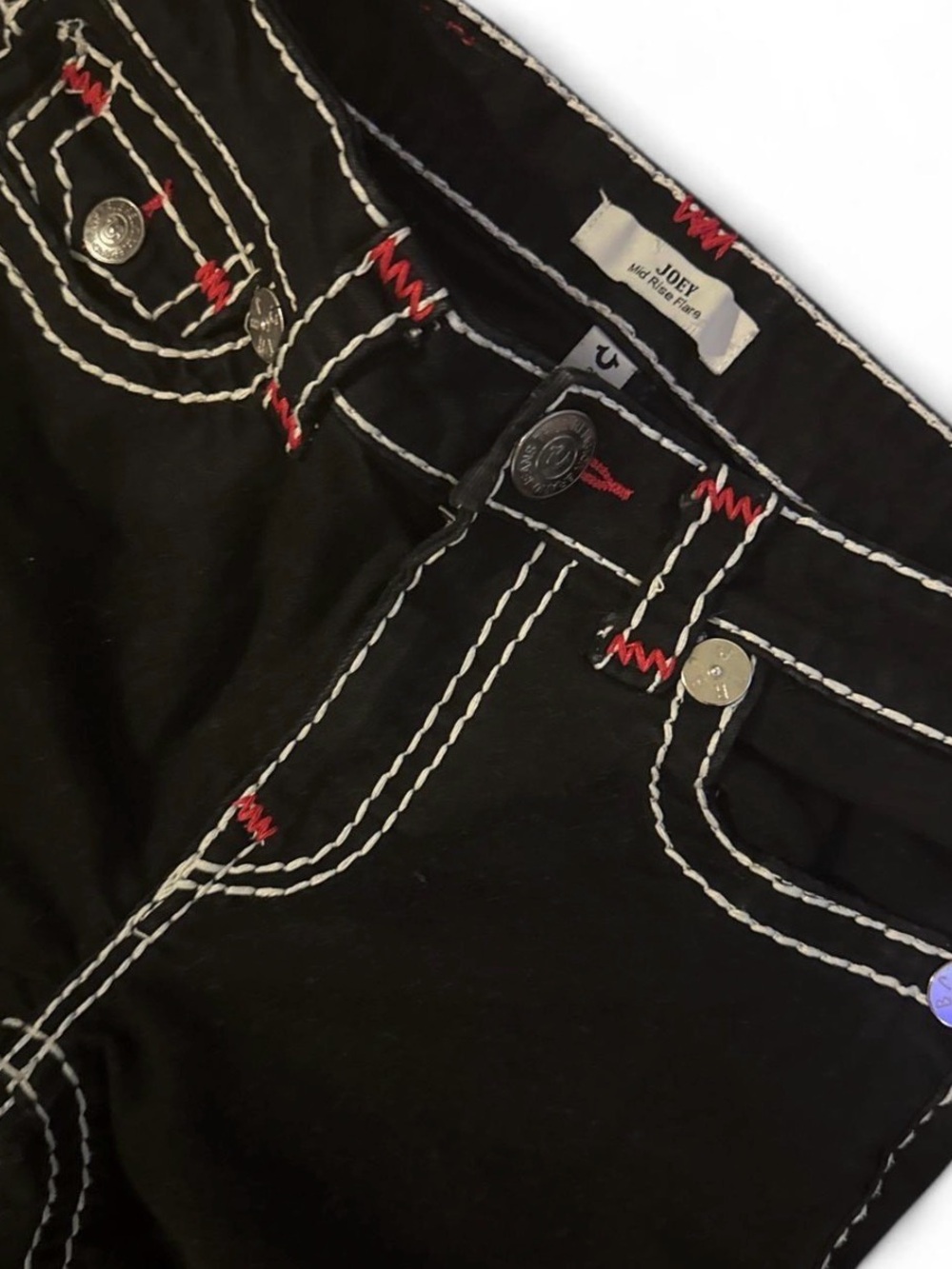 True Religion Black Flared Jeans with Contrast Stitching - Picture 3 of 5